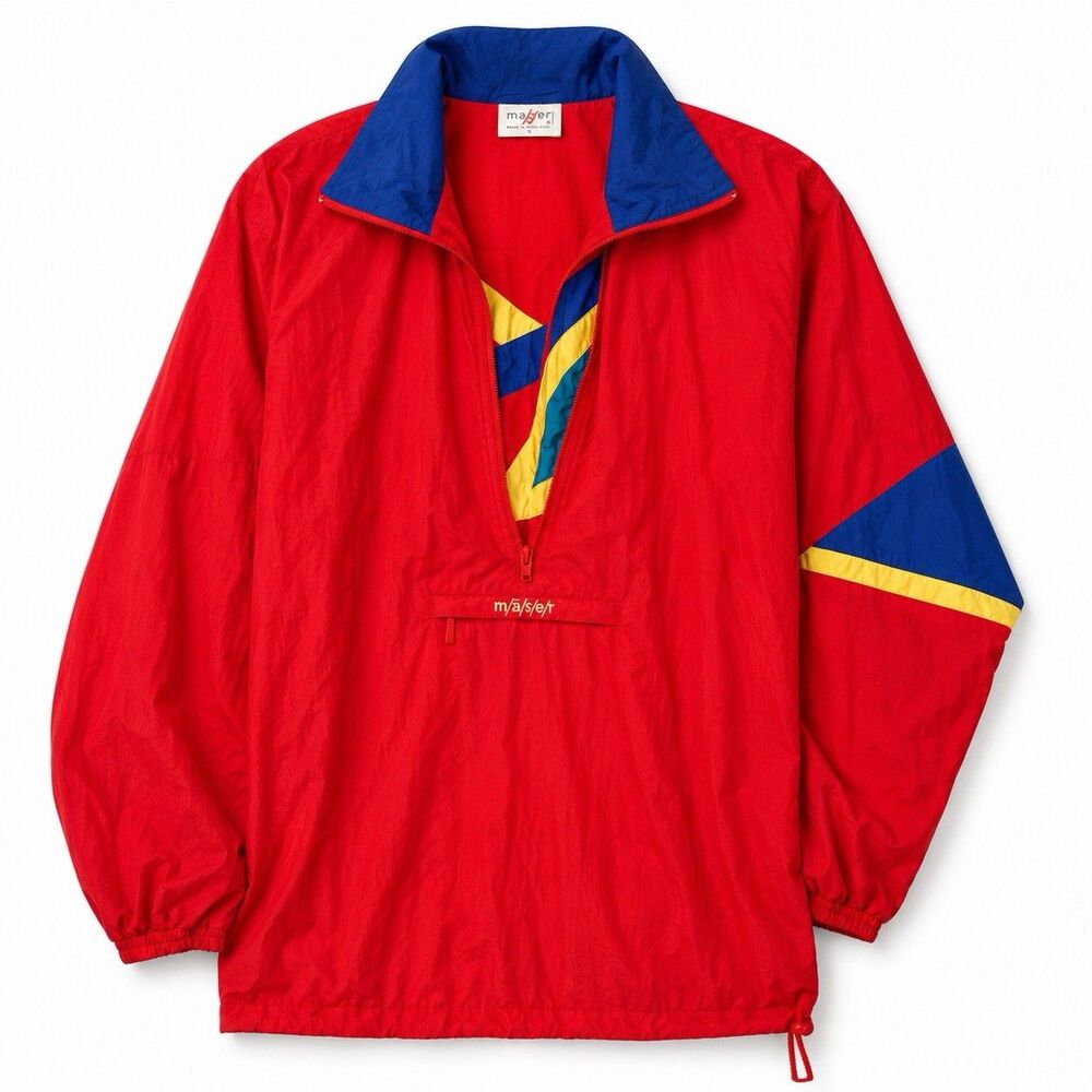 Vintage Maser Retro Windbreaker Jacket Mens Small Red Colorblock Outdoor Ski